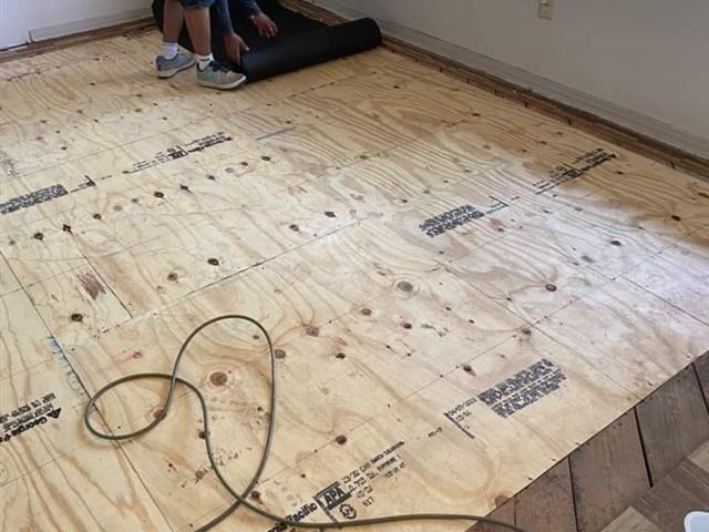 New subfloor prepped during a structural home repair in Central Arkansas